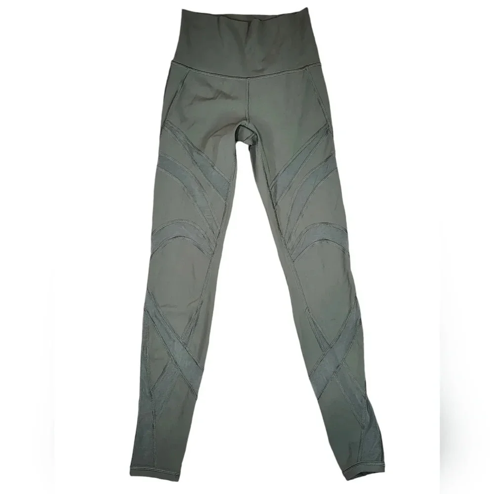 Lululemon Wunder Under High Rise Sage Green Mesh Leggings Size 4